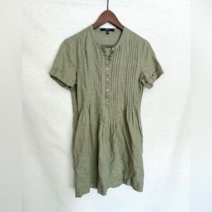 QUINCE Linen Short Sleeve Dress Olive Green Extra Small